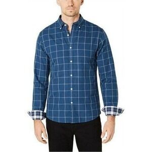 Michael Kors Mens XXL Slim Fit Blue Check Button Down Shirt Long‎ Sleeve